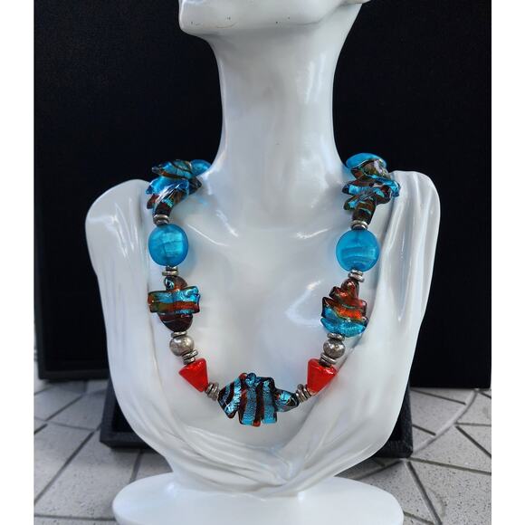 Vintage Chunky Murano Glass Lampwork Sculptural Beaded Necklace - Picture 3 of 11